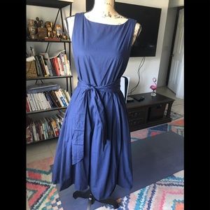 LL BEAN SIGNATURE POPLIN DRESS NAVY BLUE 100% COTTON